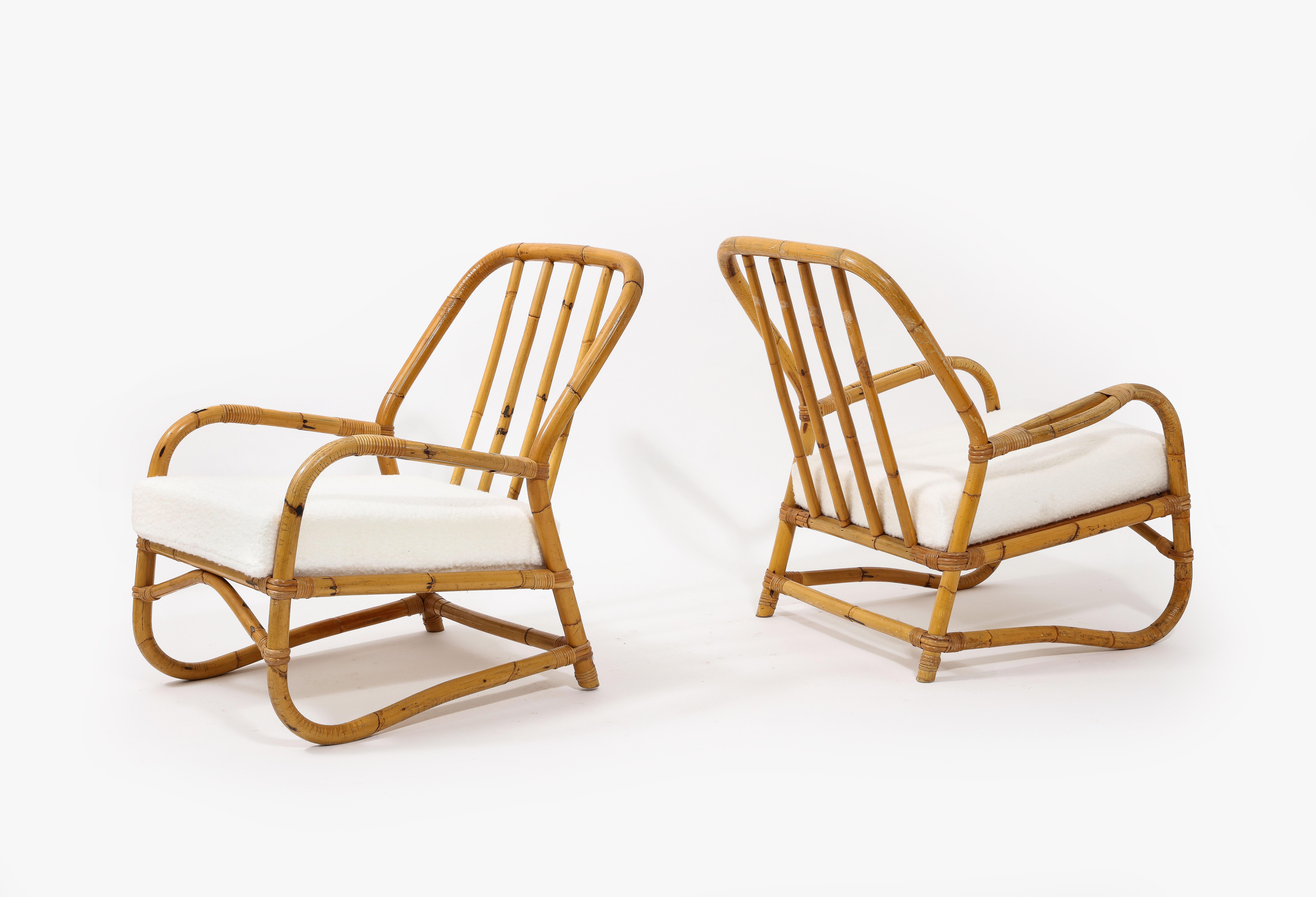 Louis Sognot Style Pair of Curved Bamboo Armchairs, France 1950's For Sale 2