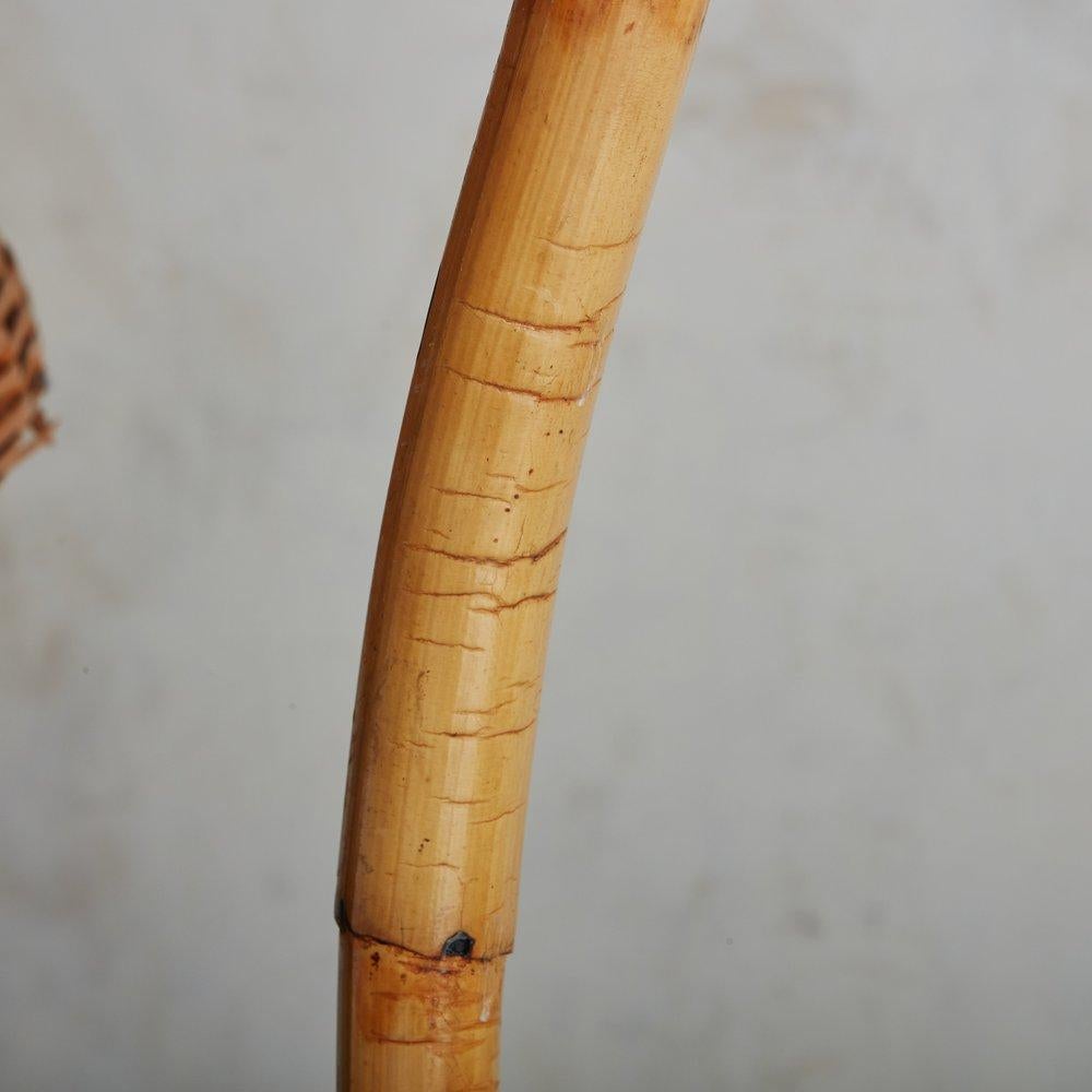 Curved Bamboo + Rattan Floor Lamp, France, 1970s In Good Condition In Chicago, IL