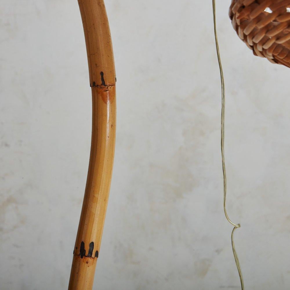 Curved Bamboo + Rattan Floor Lamp, France, 1970s 1