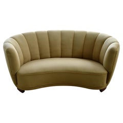 Curved "Banana" Loveseat or Small Sofa, Denmark 1940'S