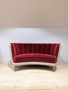 Curved Banana Sofa in Two-Tone Fabric, Denmark, 1940s