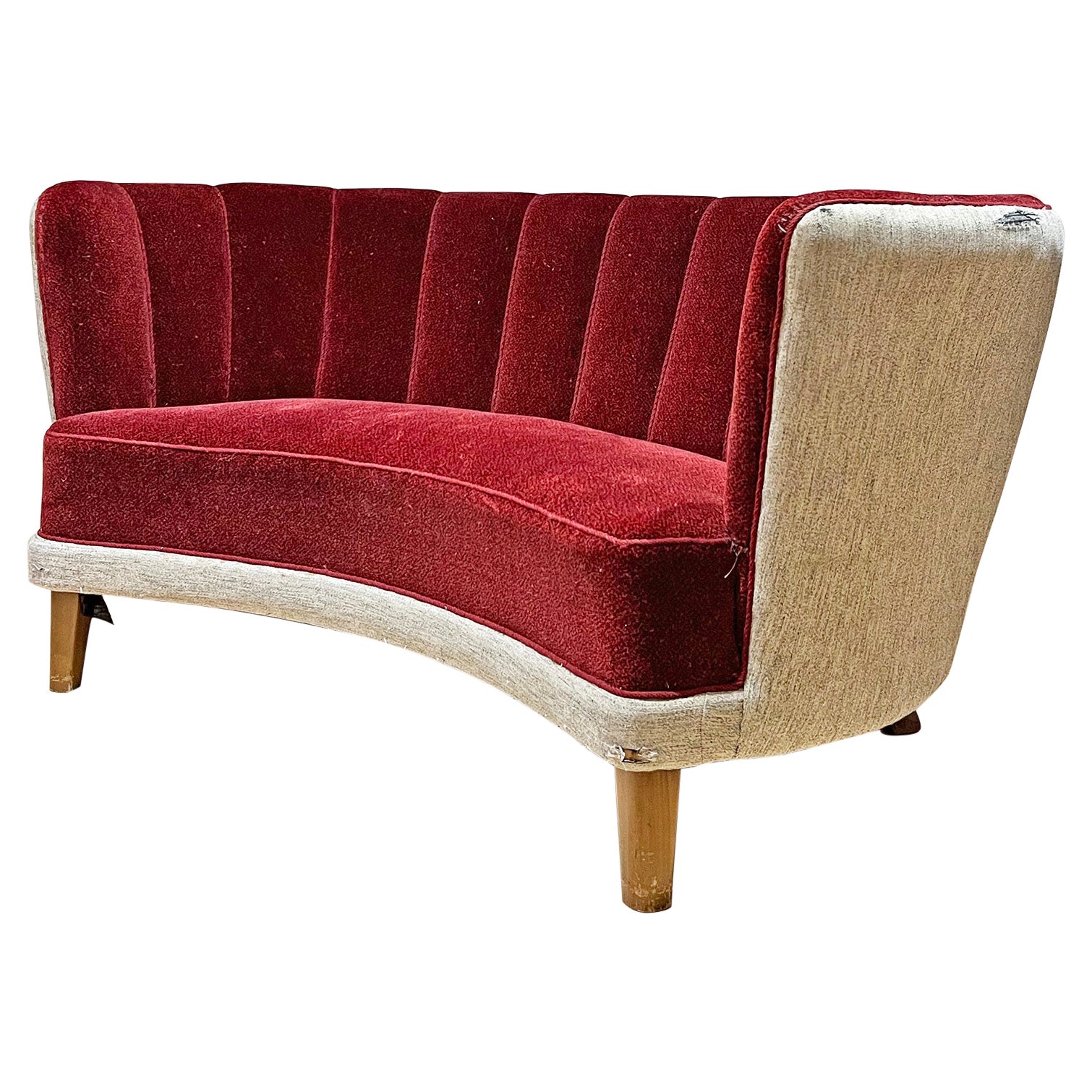 Curved Banana Sofa in Two-Tone Fabric, Denmark, 1940s