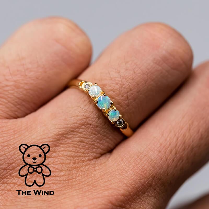 Curved Band Australian Solid Round Opal Diamond Band 14K Yellow Gold In New Condition For Sale In Suwanee, GA