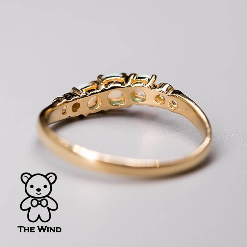 Women's or Men's Curved Band Australian Solid Round Opal Diamond Band 14K Yellow Gold For Sale