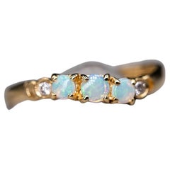 Curved Band Australian Solid Round Opal Diamond Band 14K Yellow Gold