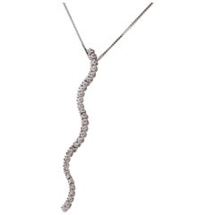 Curved Bar Diamond 18k White Gold Pendant Chain Serpent Snake Crafted Necklace