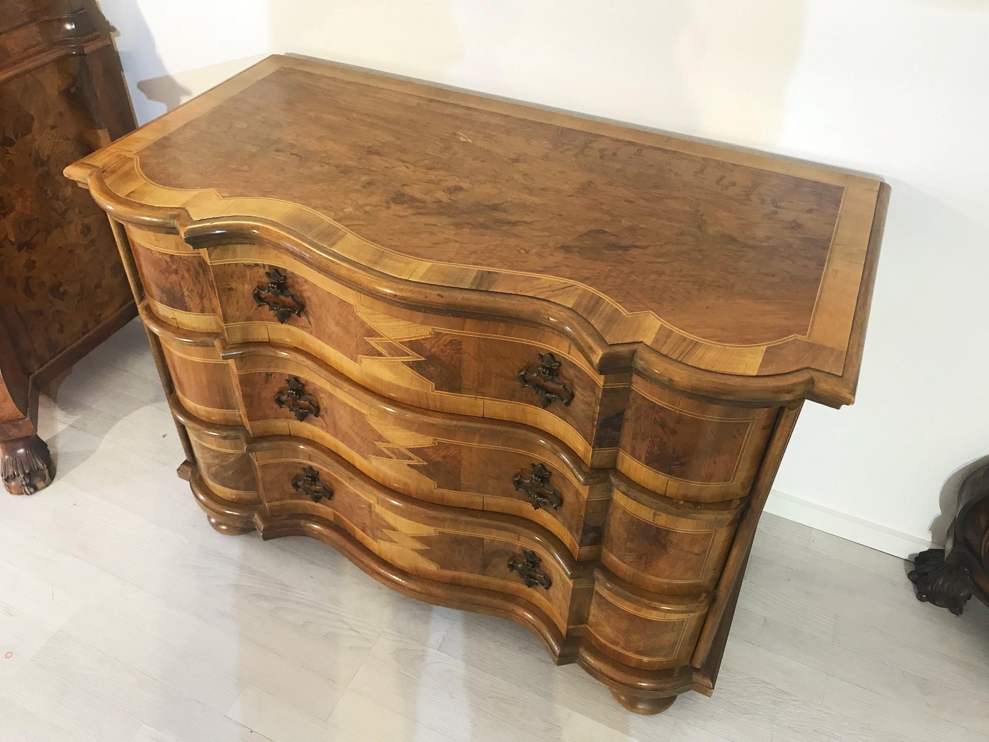 German Curved Baroque Style Chest of Drawers