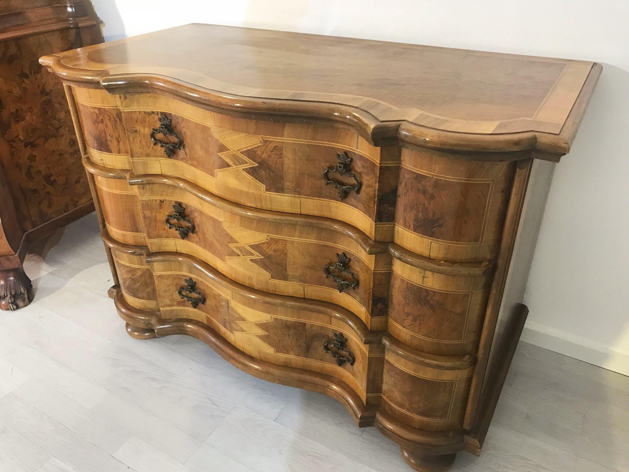 Hand-Crafted Curved Baroque Style Chest of Drawers