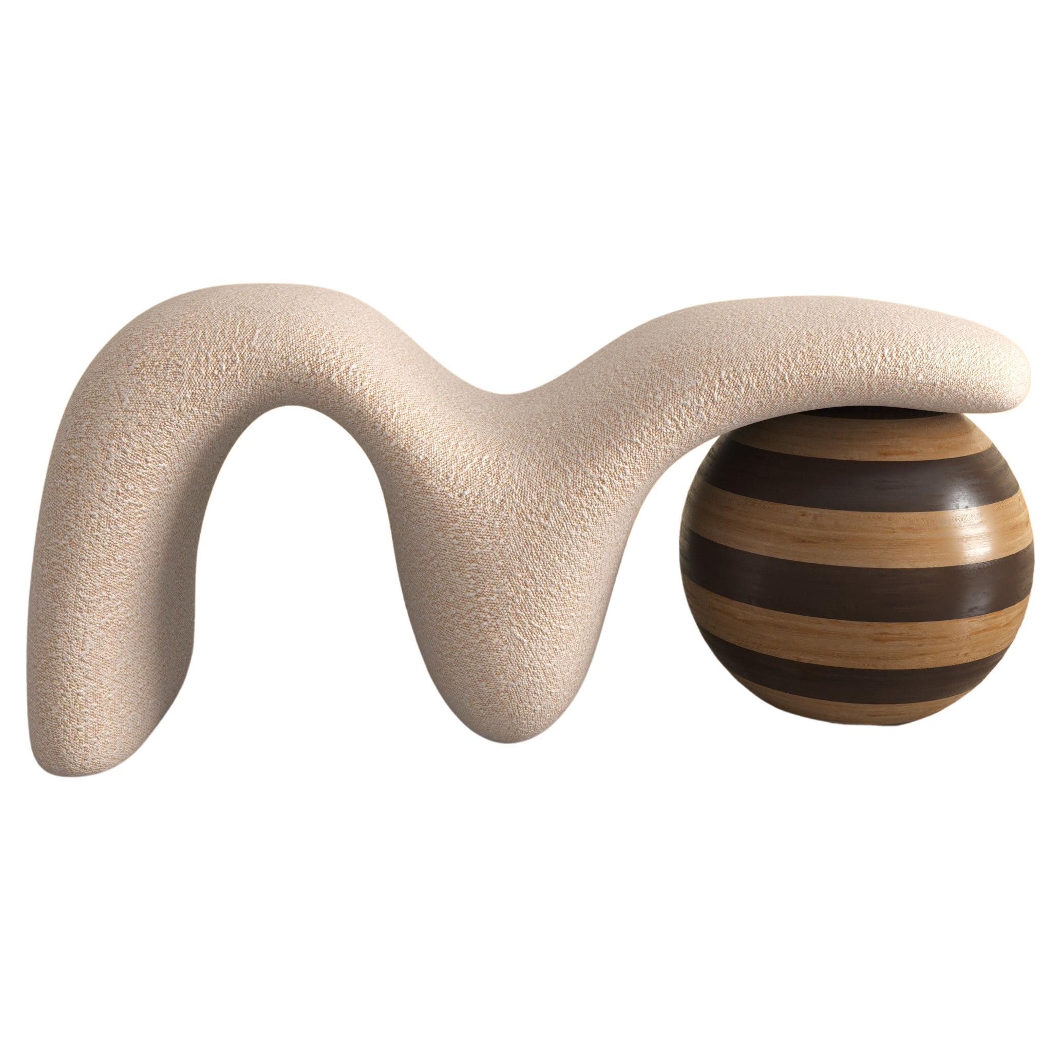 Curved Bench with Oakwood Leg For Sale