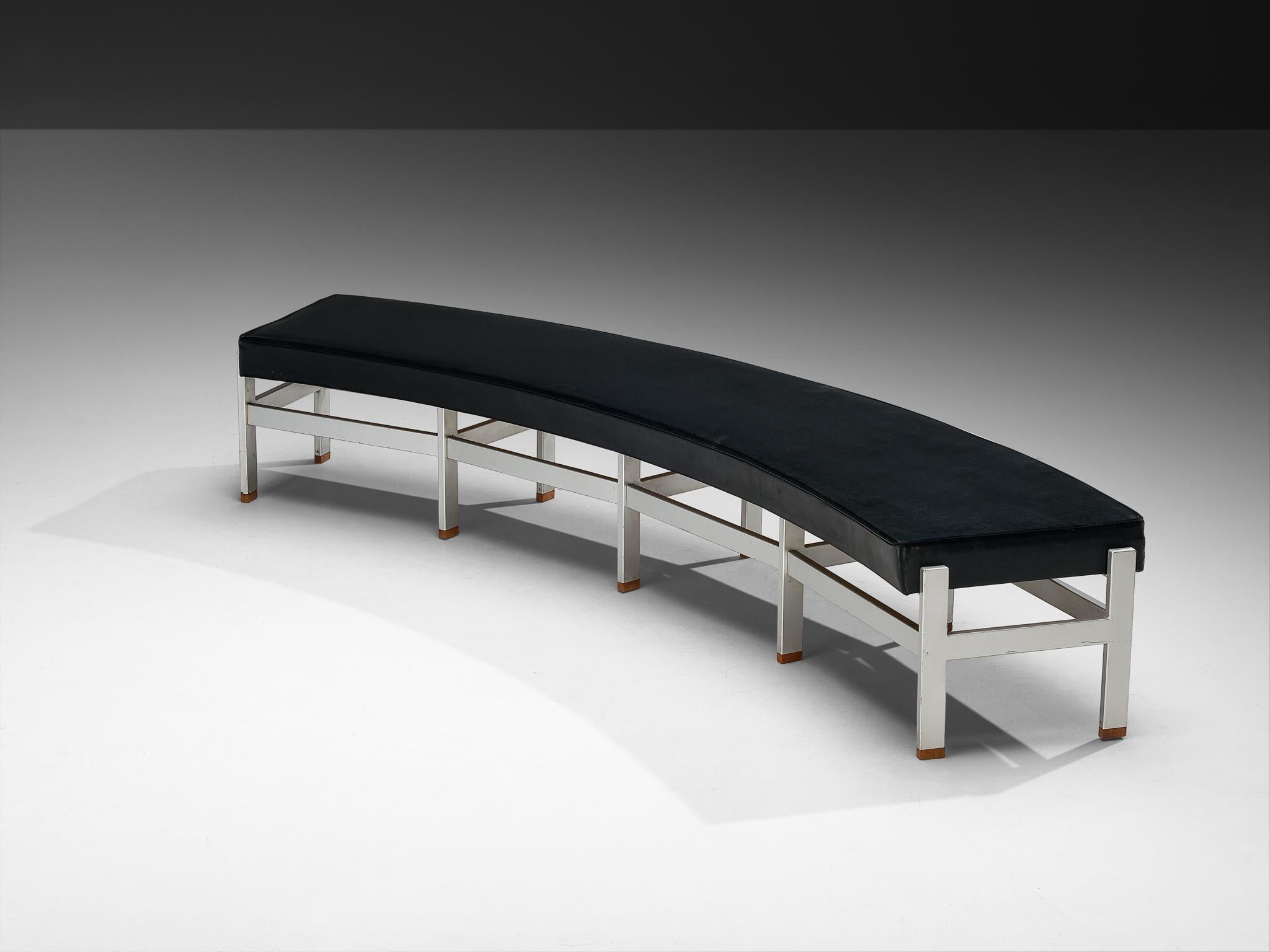 Curved Benches in Black Upholstery and Metal For Sale 4