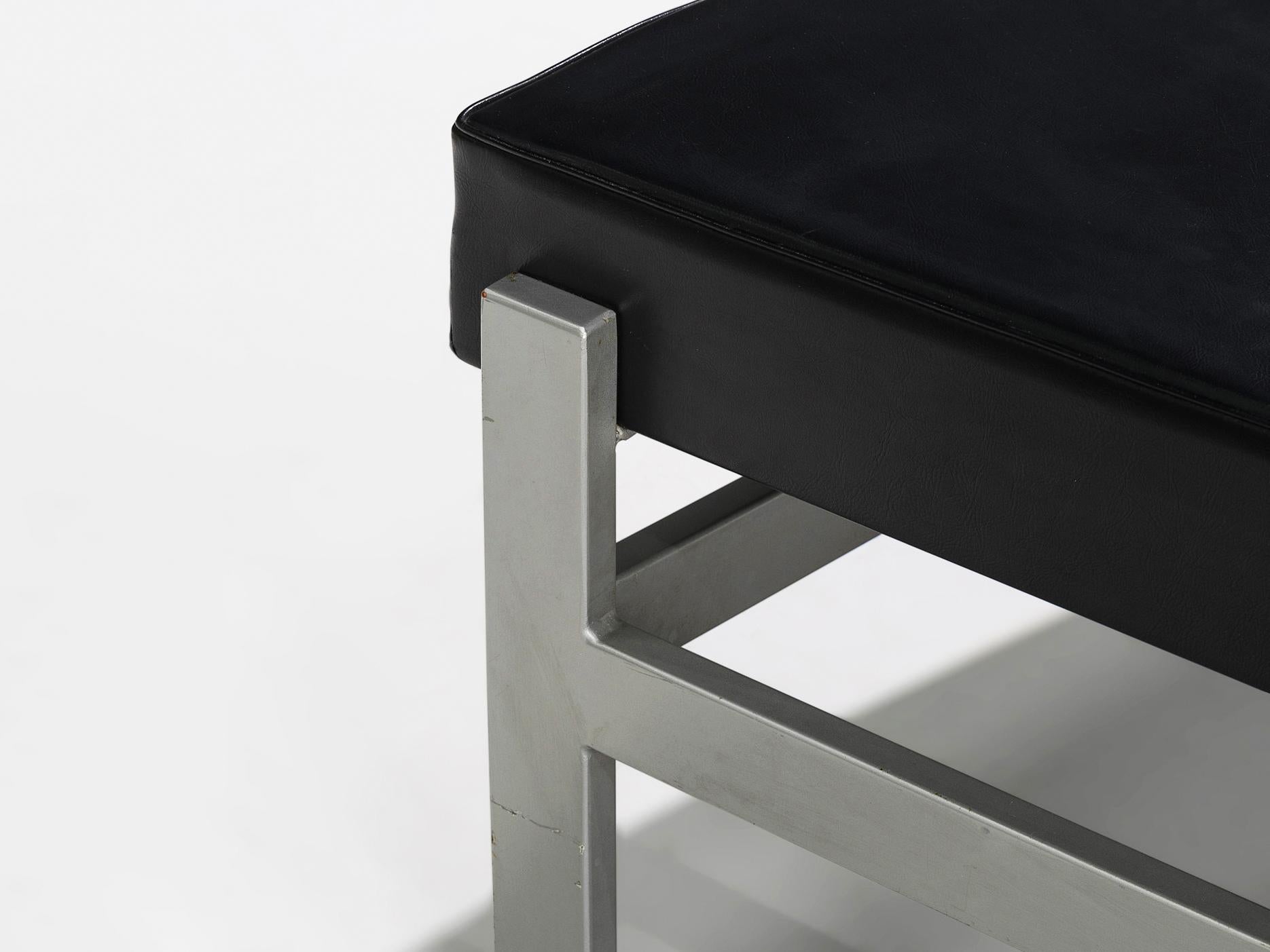 Post-Modern Curved Benches in Black Upholstery and Metal For Sale