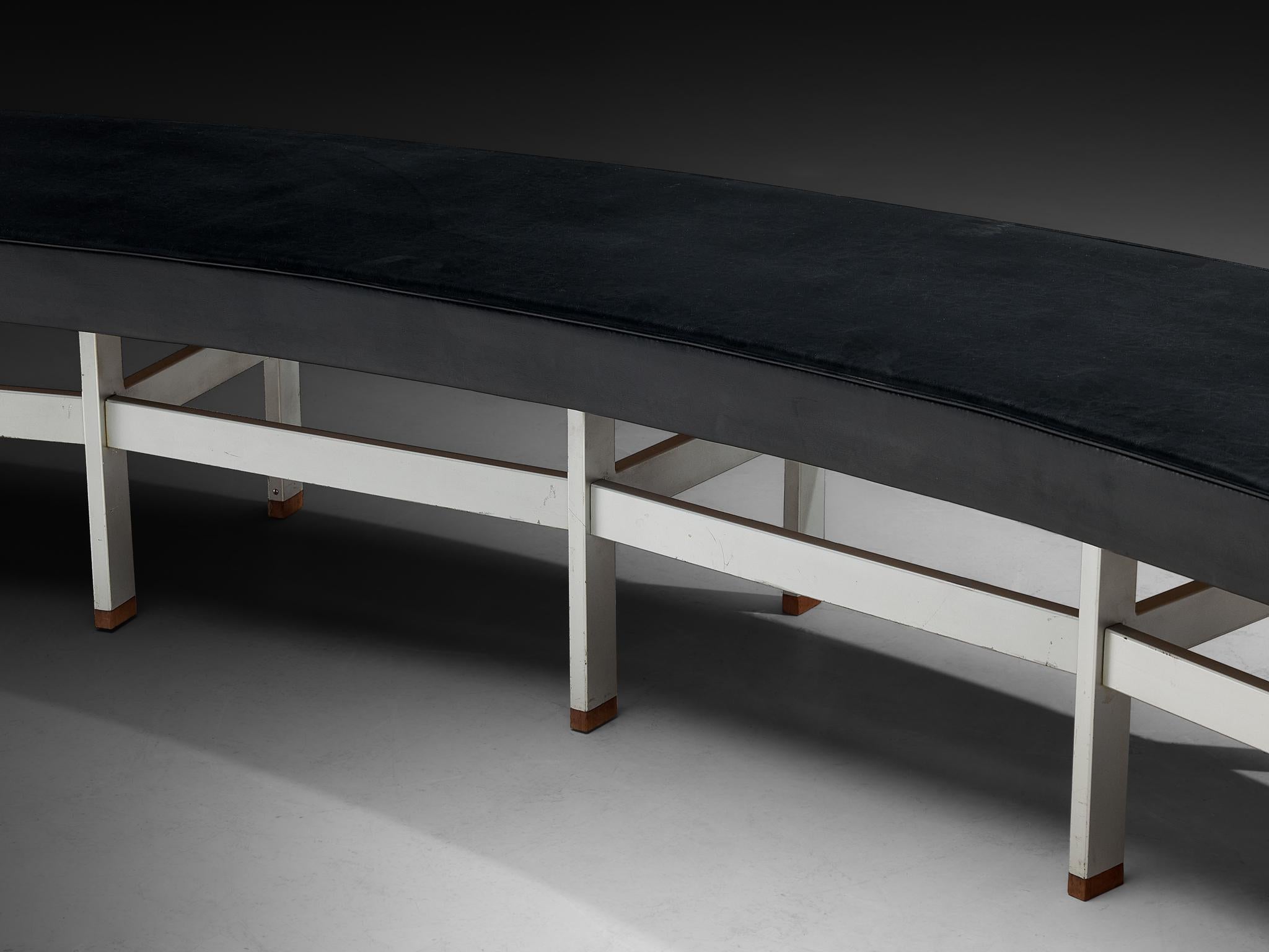 European Curved Benches in Black Upholstery and Metal For Sale