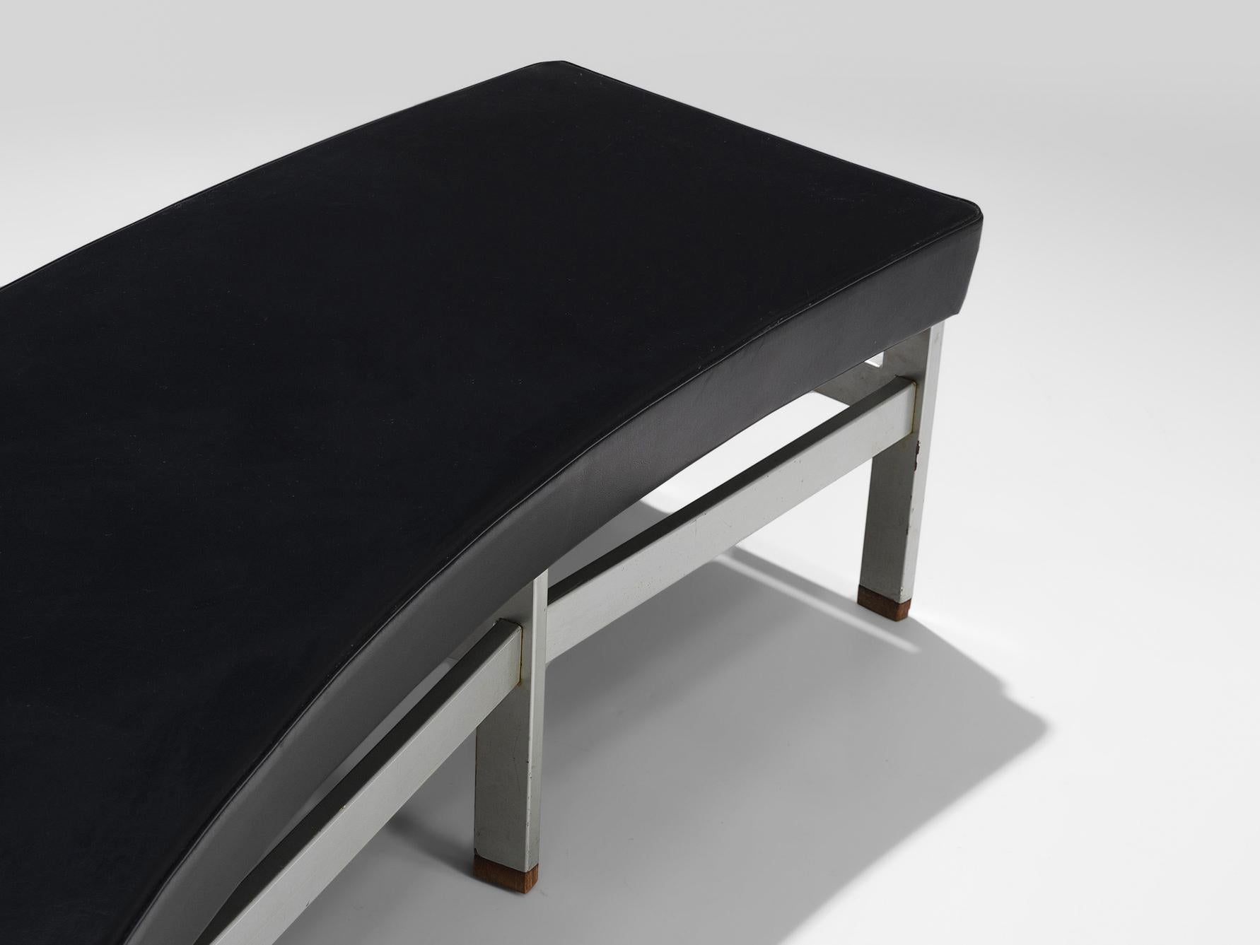 Curved Benches in Black Upholstery and Metal For Sale 1
