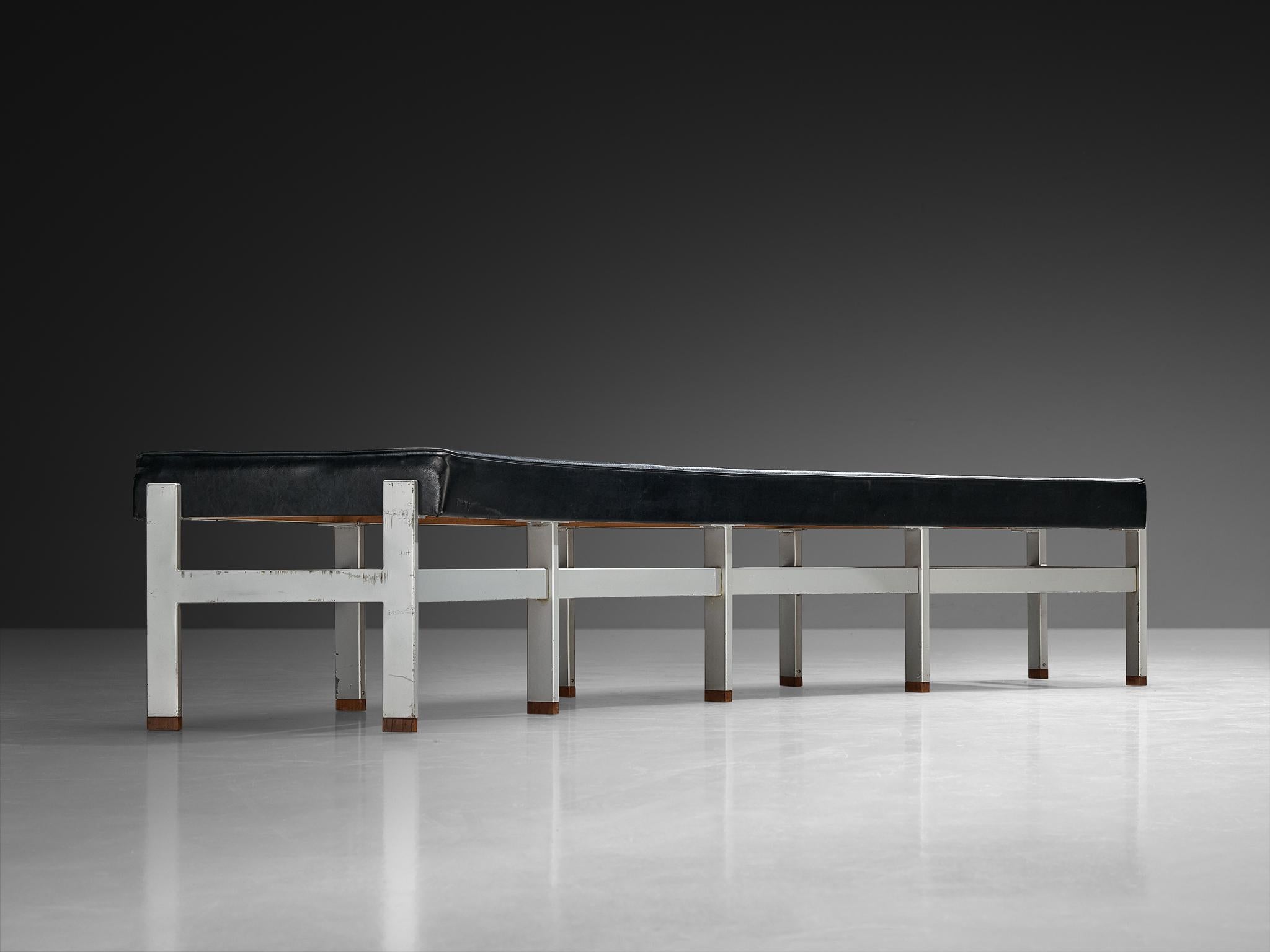 Curved Benches in Black Upholstery and Metal For Sale 1