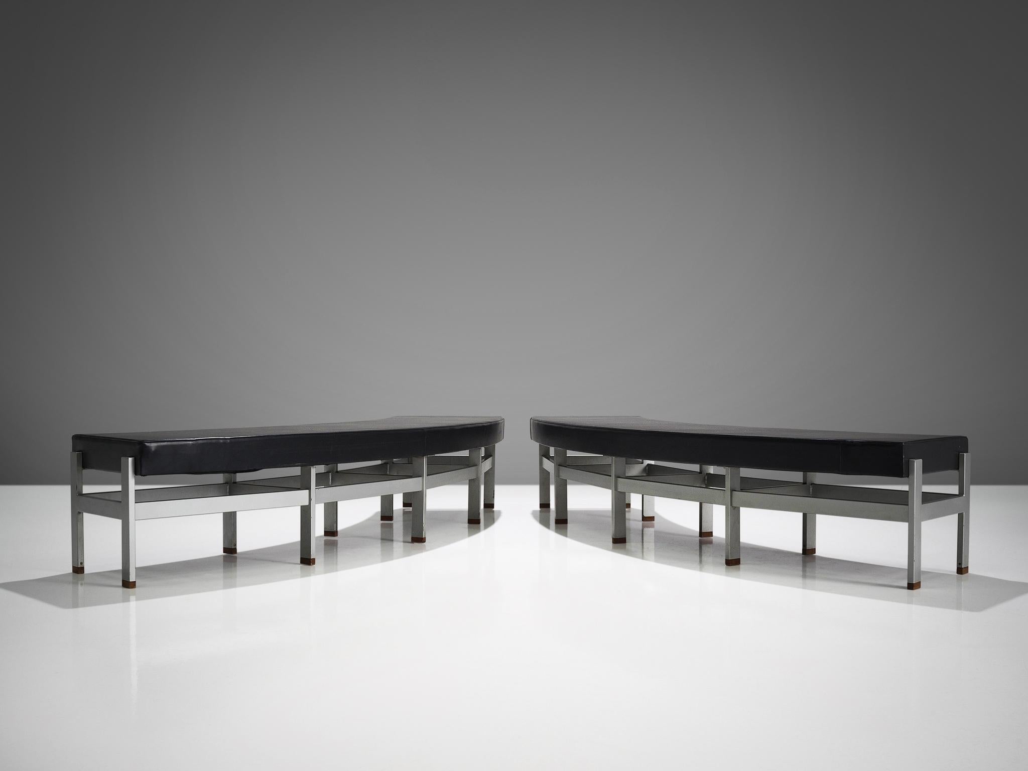 Curved Benches in Black Upholstery and Metal  For Sale 2