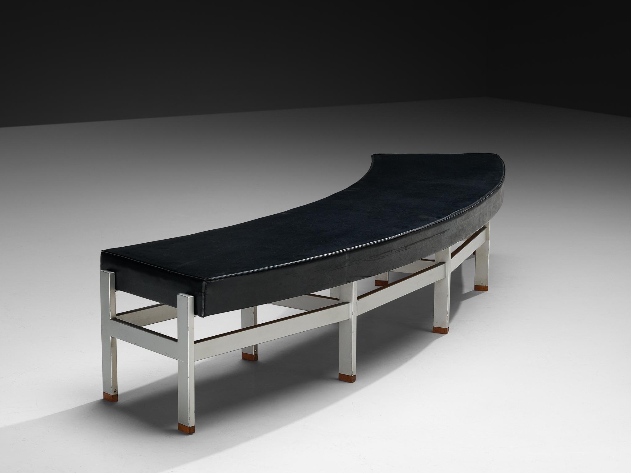 Curved Benches in Black Upholstery and Metal For Sale 2