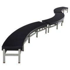 Curved Benches in Black Upholstery and Metal 