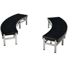 Curved Benches in Black Upholstery and Metal