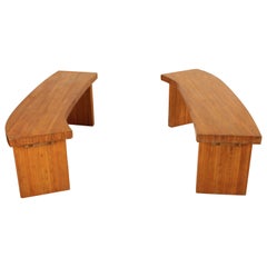 Curved Benches in Solid Wood, France, 1960