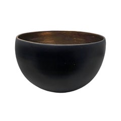 Curved Black Ceramic Bowl with Gold Glaze Interior by Sandi Fellman