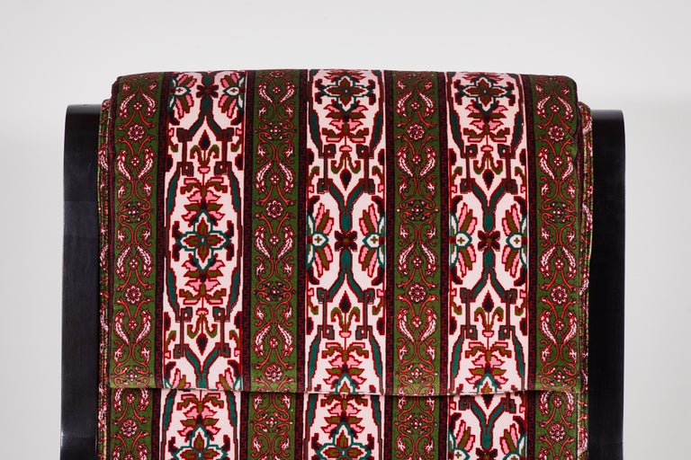 Curved Black Framed Tall Arm Chair Upholstered in House of Hackney