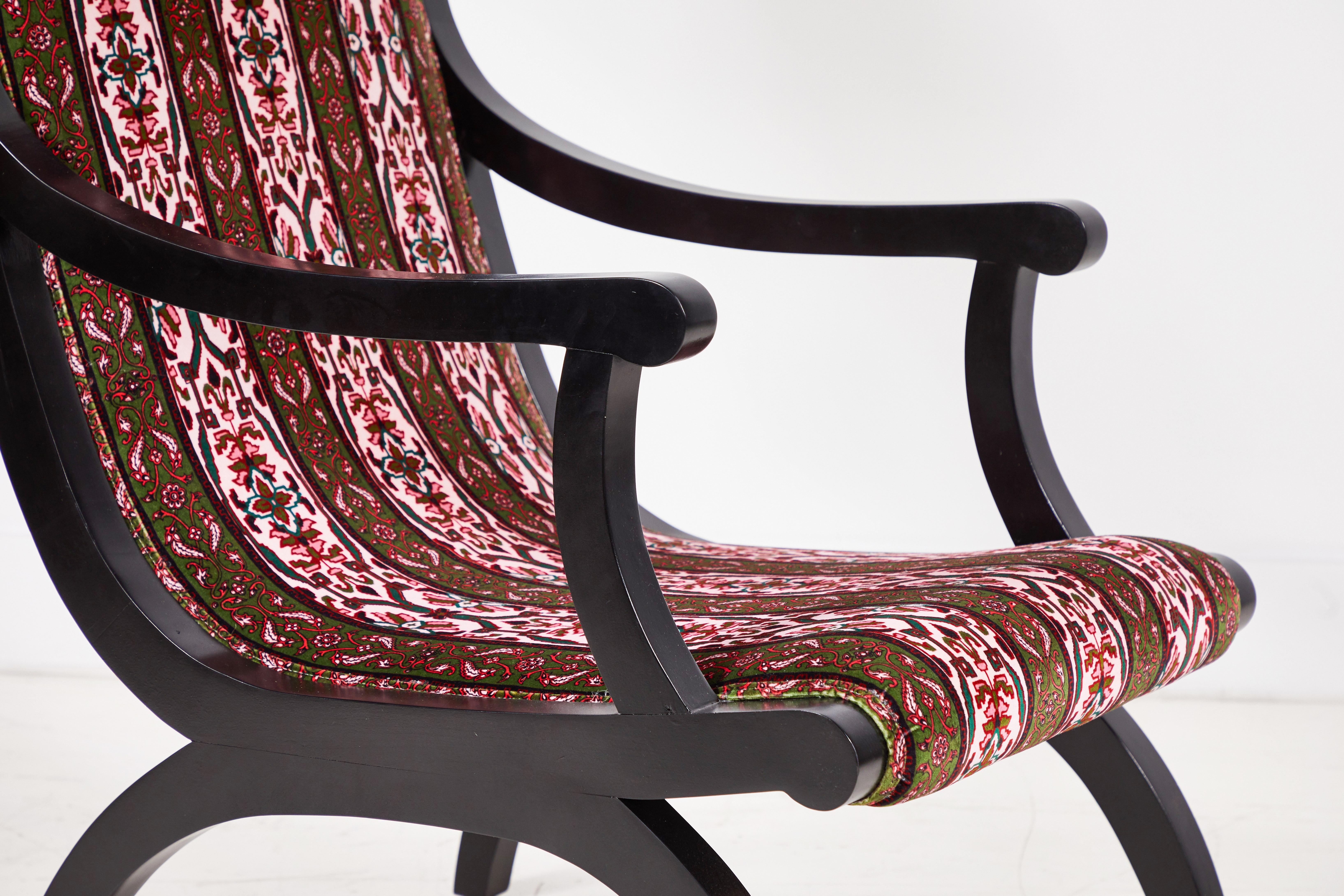 Curved Black Framed Tall Arm Chair Upholstered in House of Hackney Velvet Fabric 2