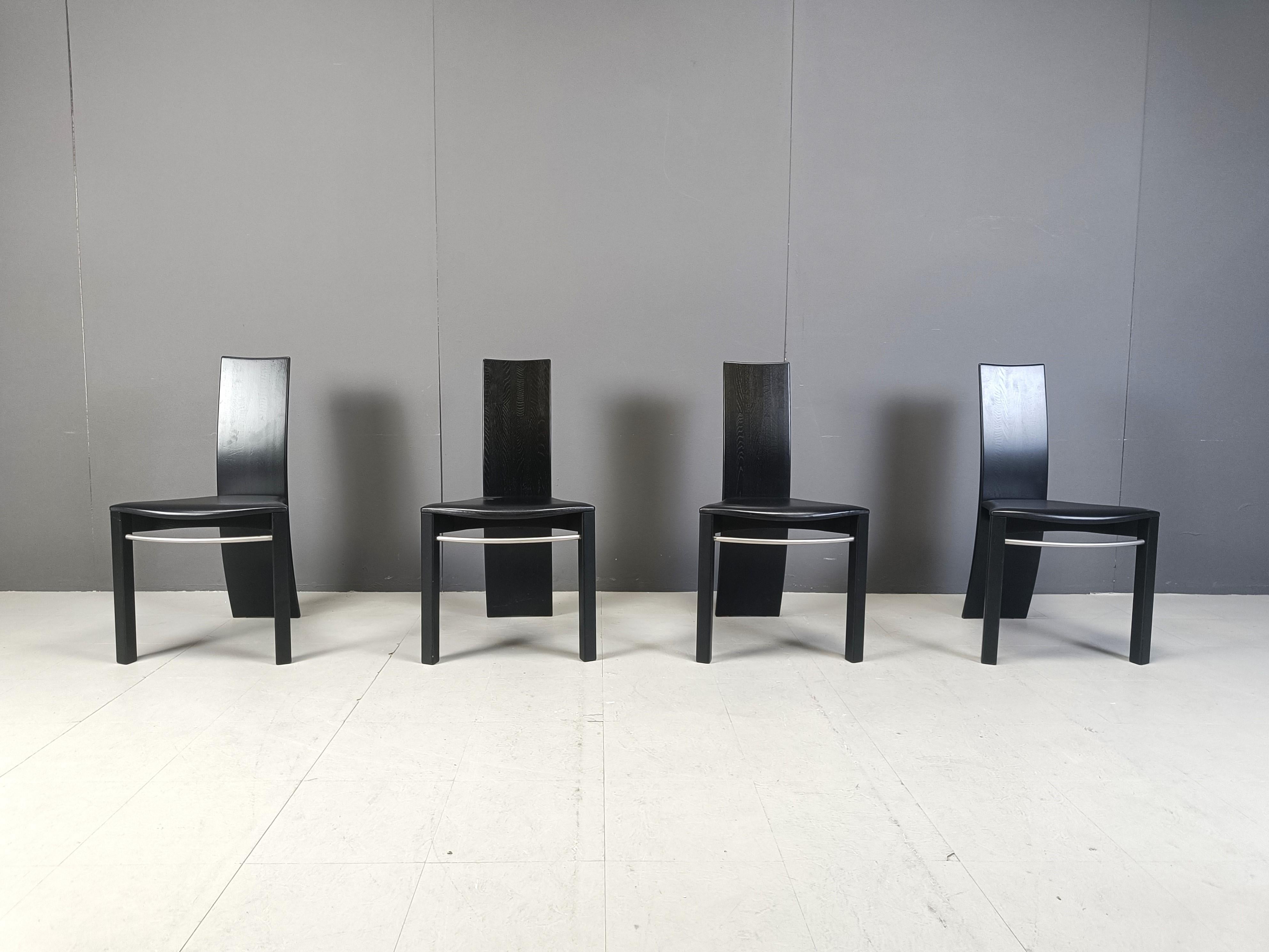 Belgian Curved black wooden dinng chairs, 1980s For Sale