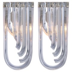 Curved Bluino Venini Sconces, Hand Blown Glass, Modern Design, Italy