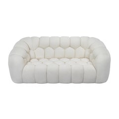 Curved Bouclé Bubble Style Sofa with Paneled Upholstery