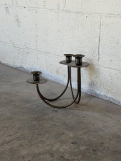 Curved Brass 3-Arm Candelabra Candleholder Swedish Mid-Century Modern 1970s
