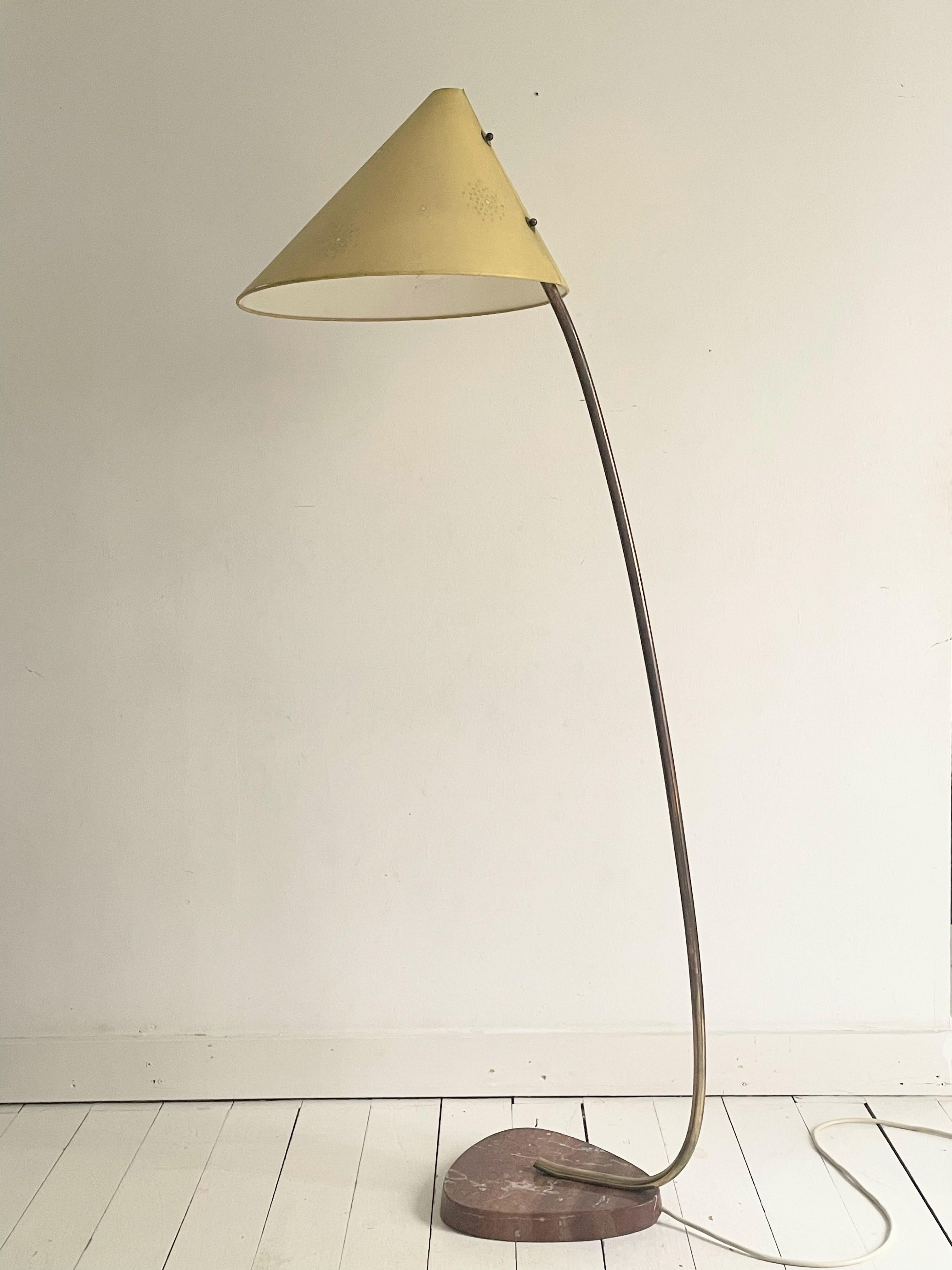 Mid-Century Modern Curved Brass and Marble Floor Lamp Austria, 1950s