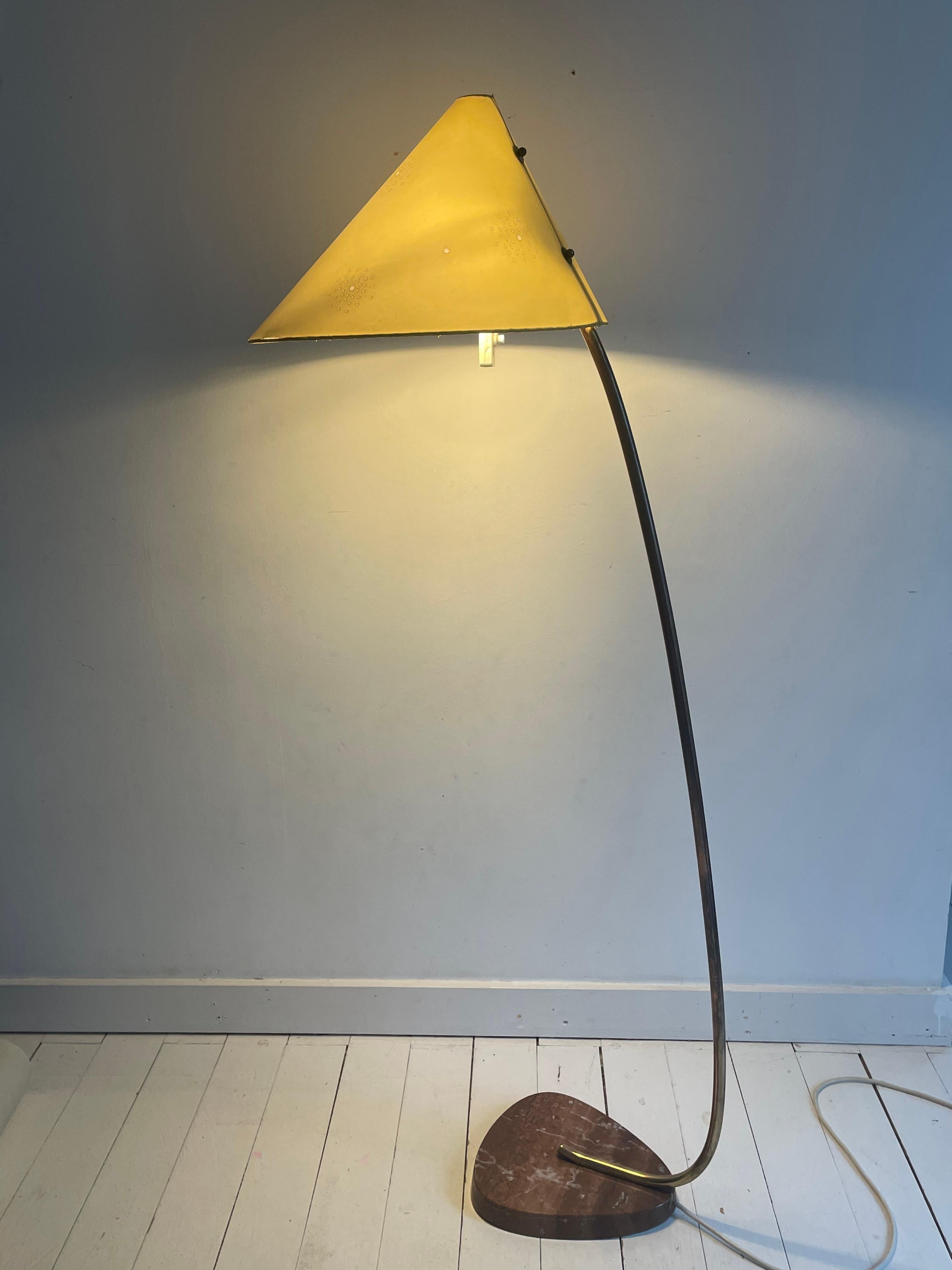 Austrian Curved Brass and Marble Floor Lamp Austria, 1950s