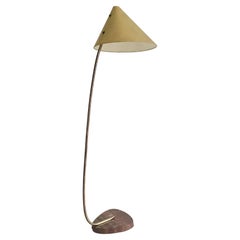 Curved Brass and Marble Floor Lamp Austria, 1950s