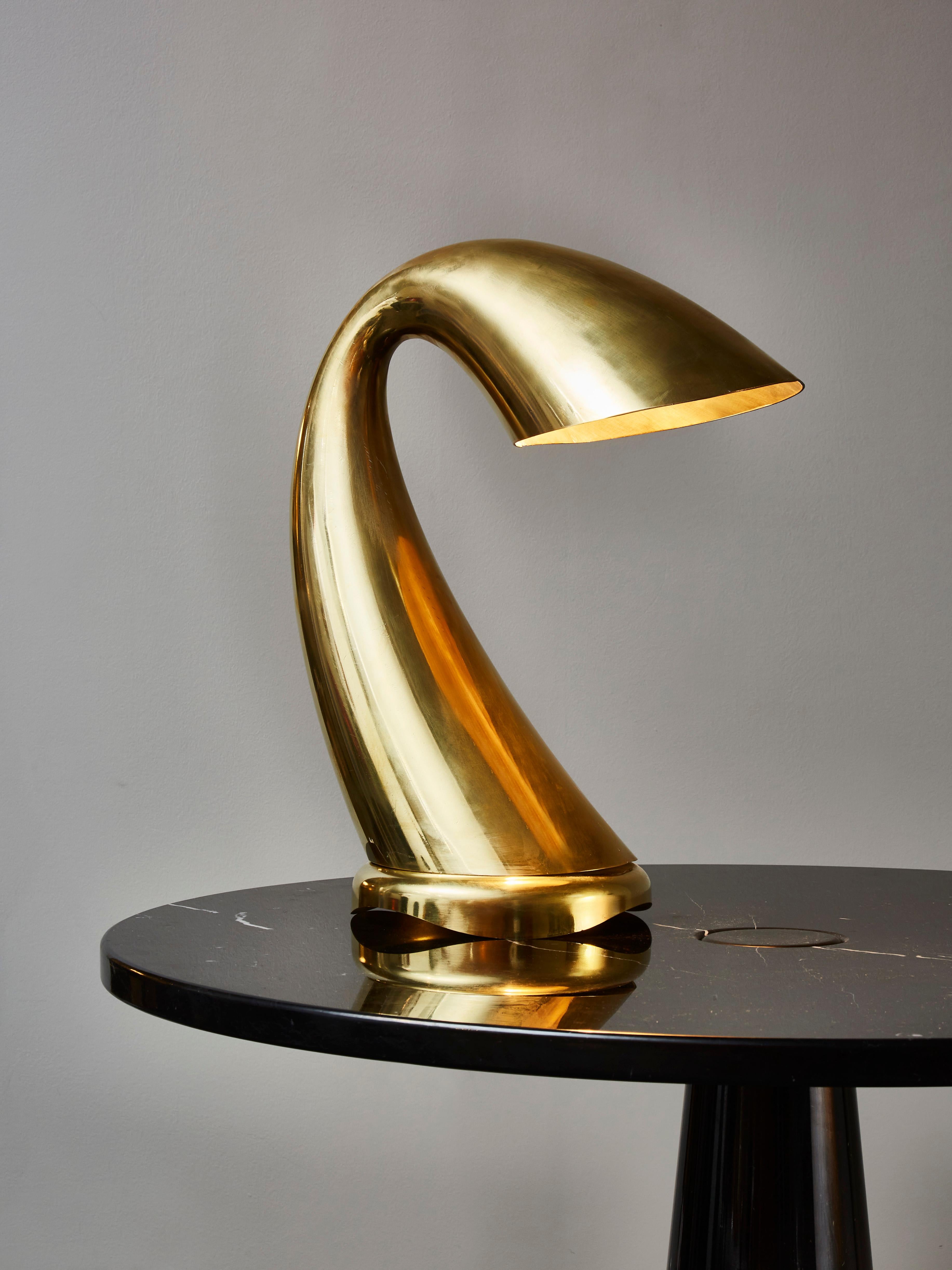 Mid-Century Modern Curved Brass Desk Lamp