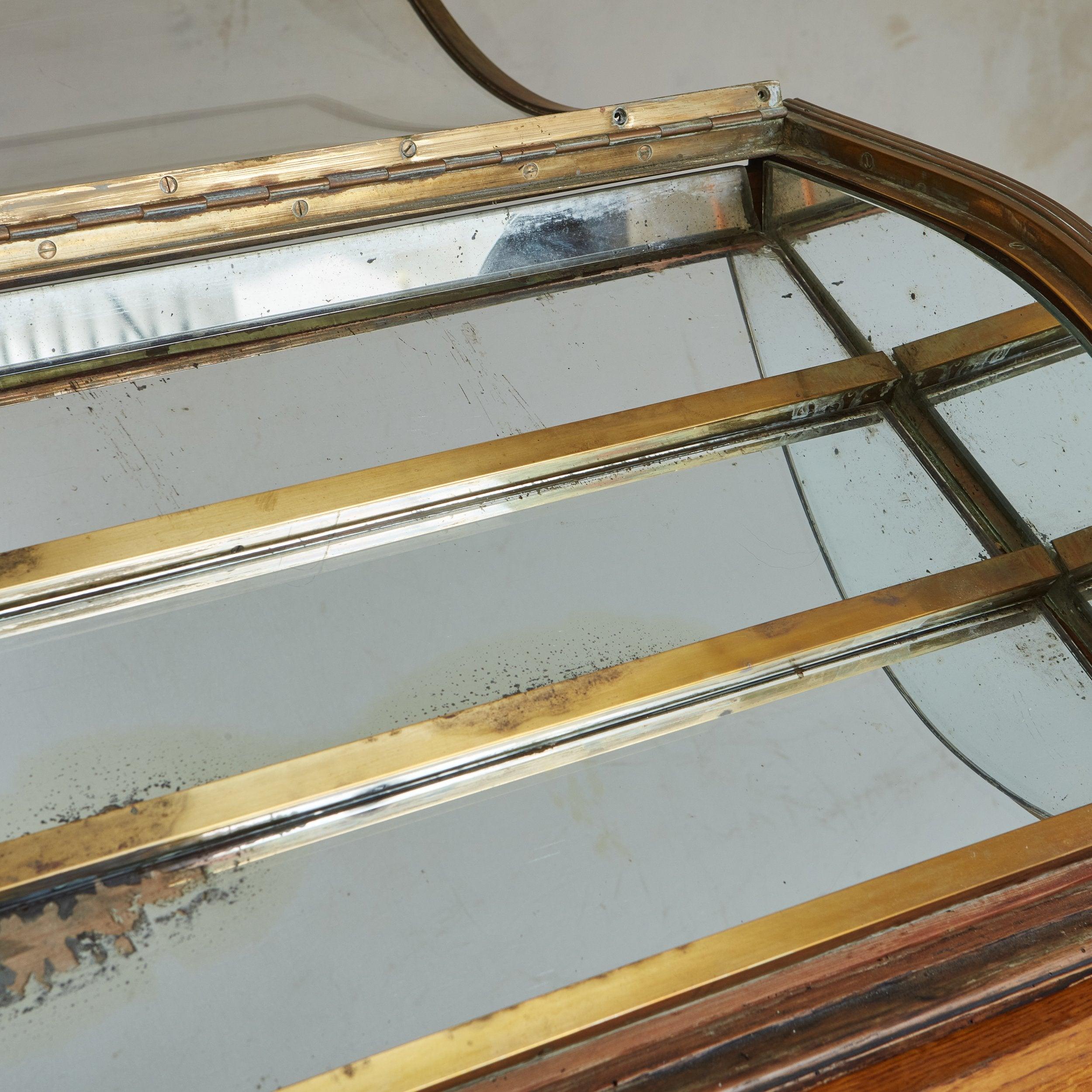 Early 20th Century Curved Brass + Glass Countertop Showcase Display, France 1920s