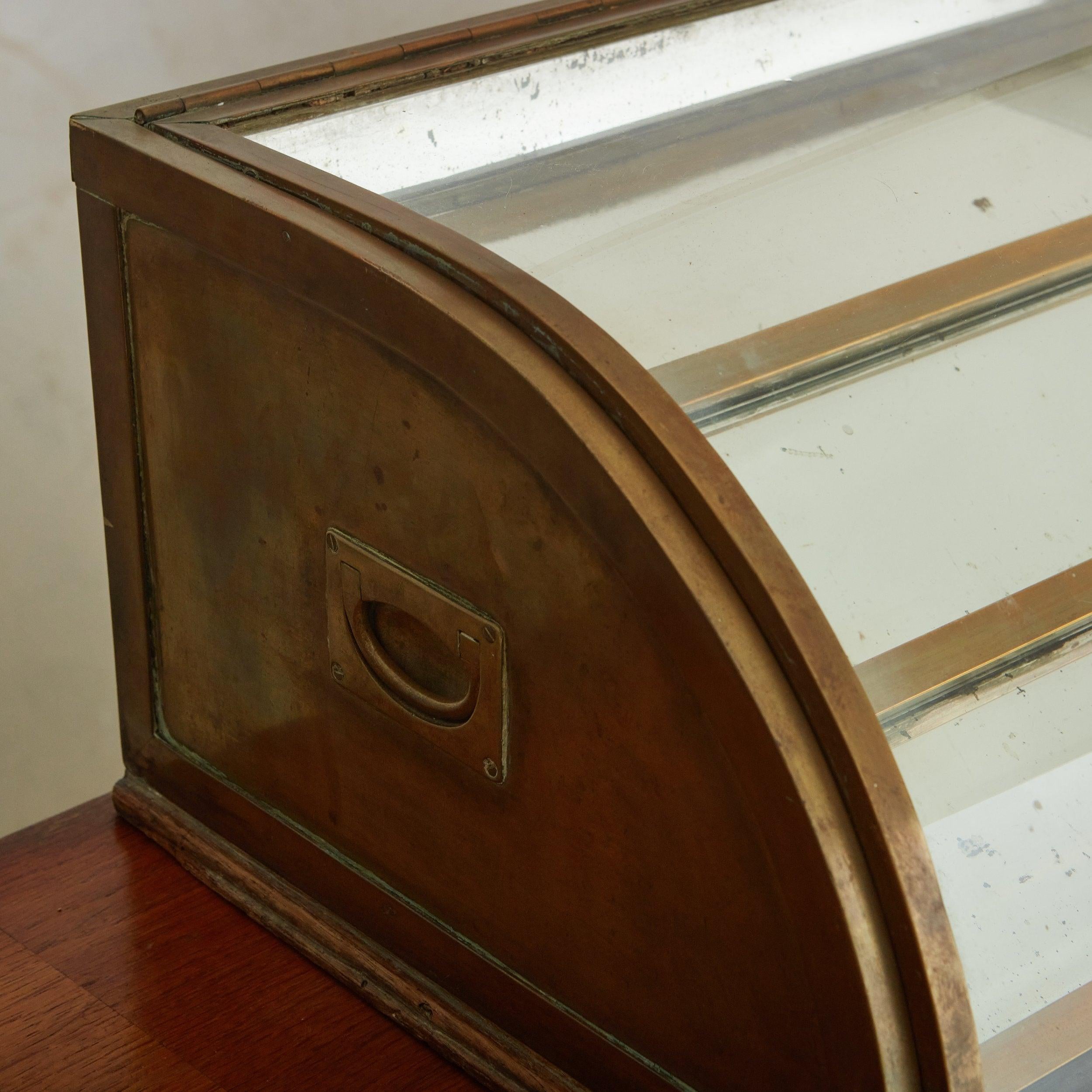 Curved Brass + Glass Countertop Showcase Display, France 1920s 1
