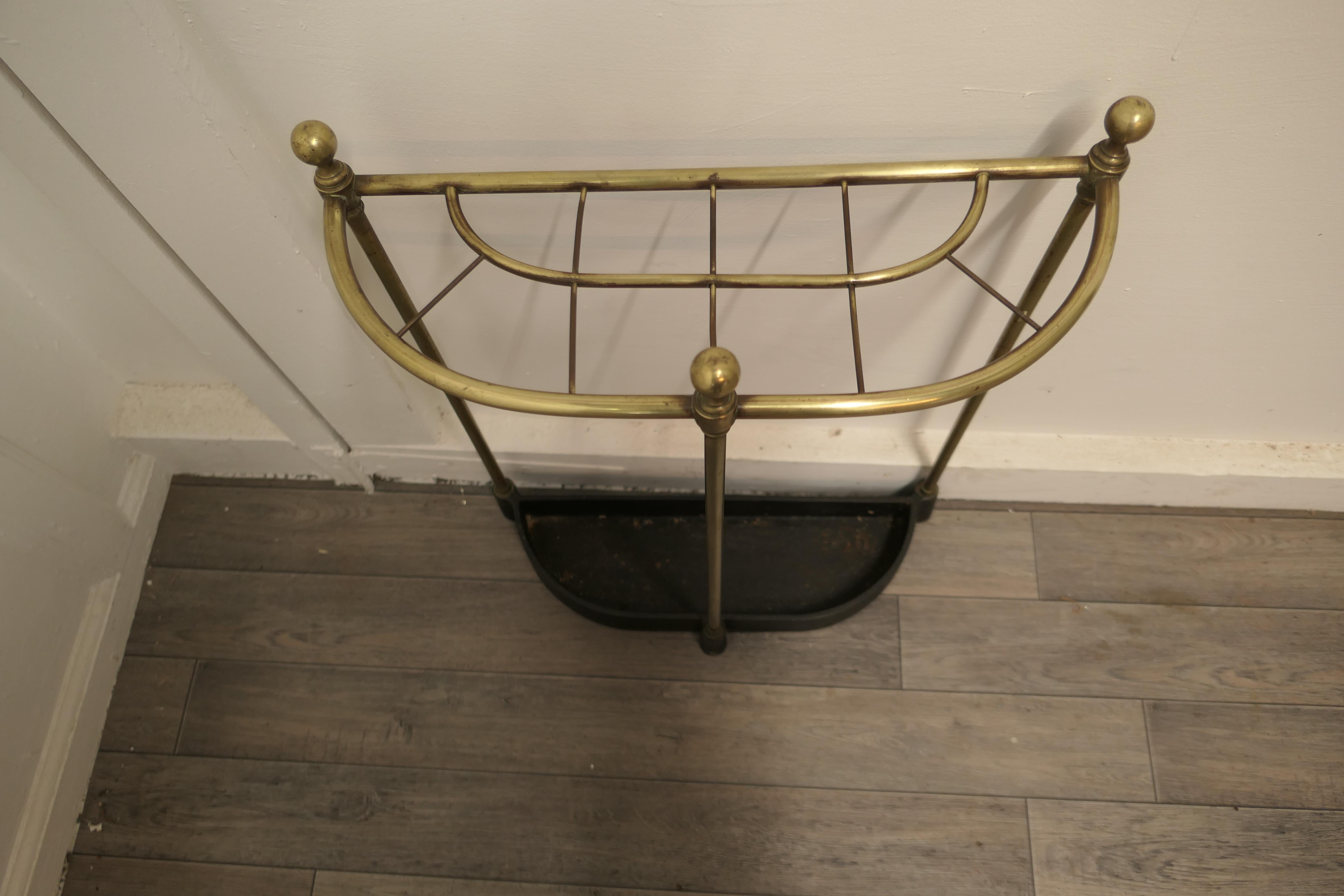 19th Century Curved Brass & Iron Stick Stand or Umbrella Stand For Sale