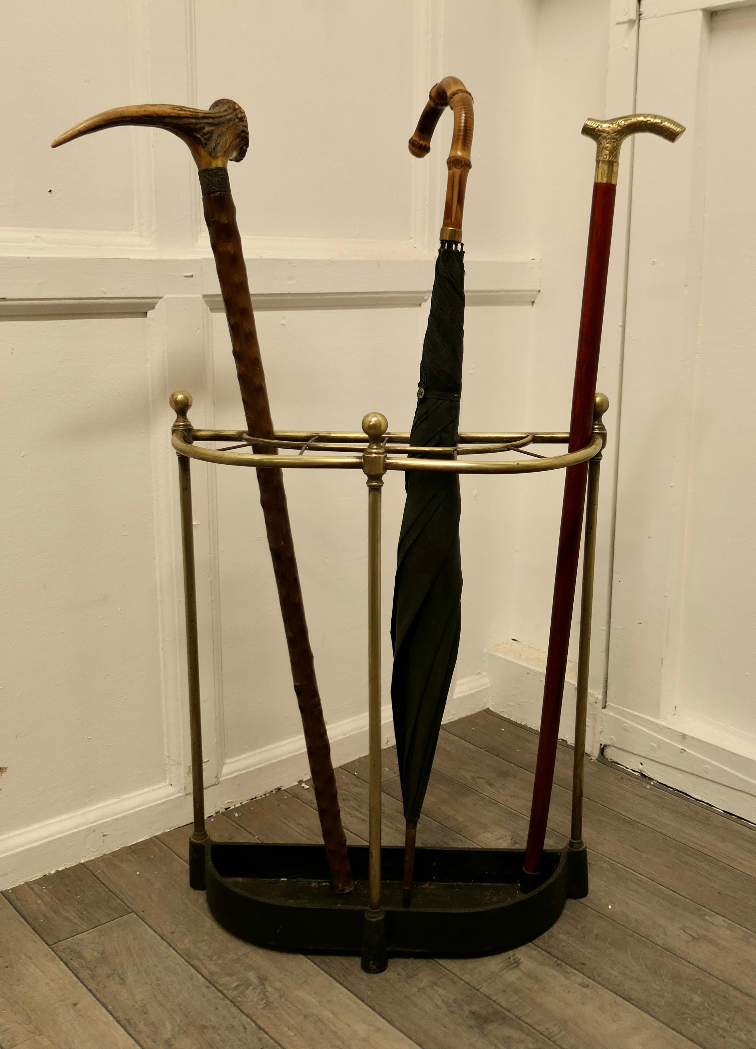 Curved Brass & Iron Stick Stand or Umbrella Stand For Sale 1
