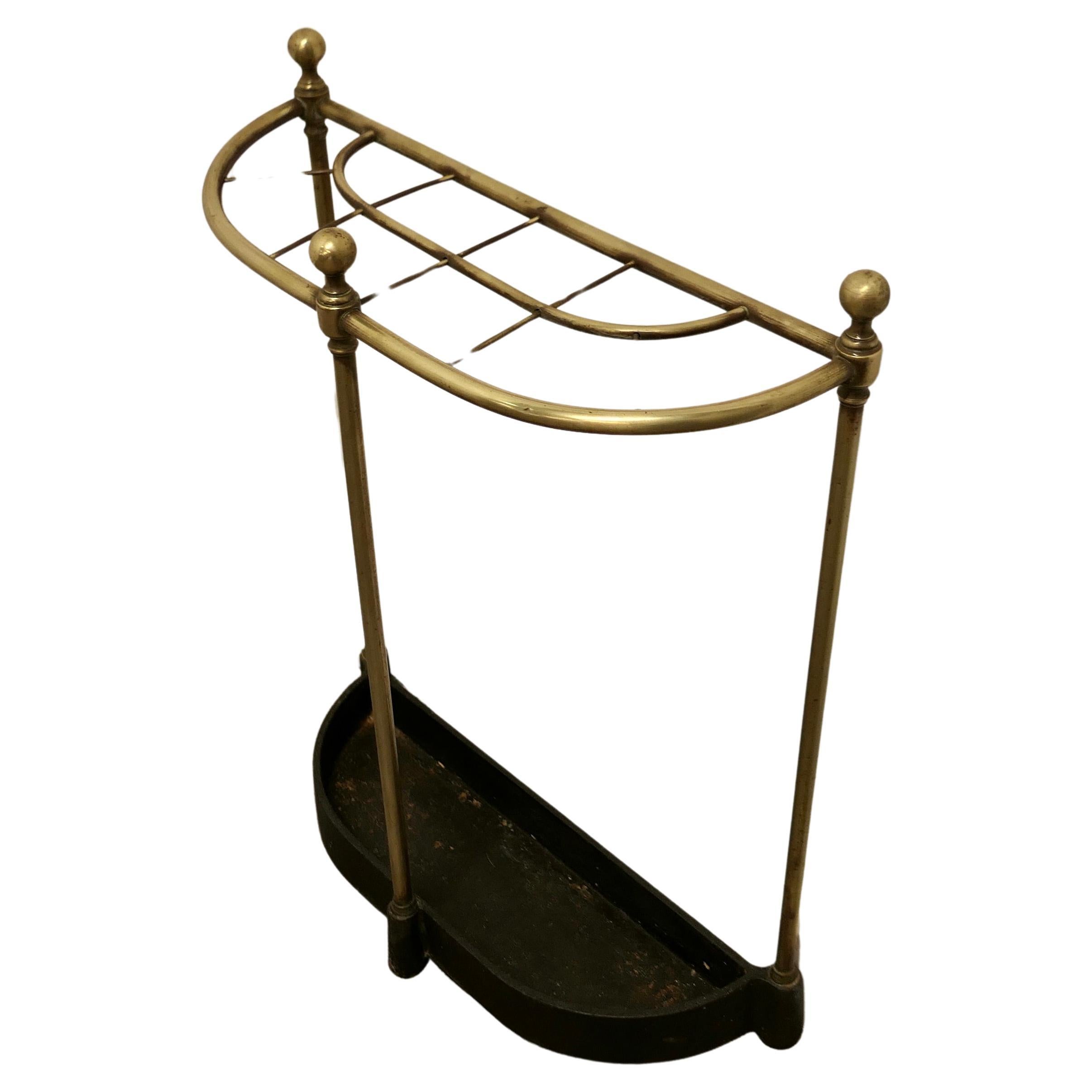Curved Brass & Iron Stick Stand or Umbrella Stand For Sale