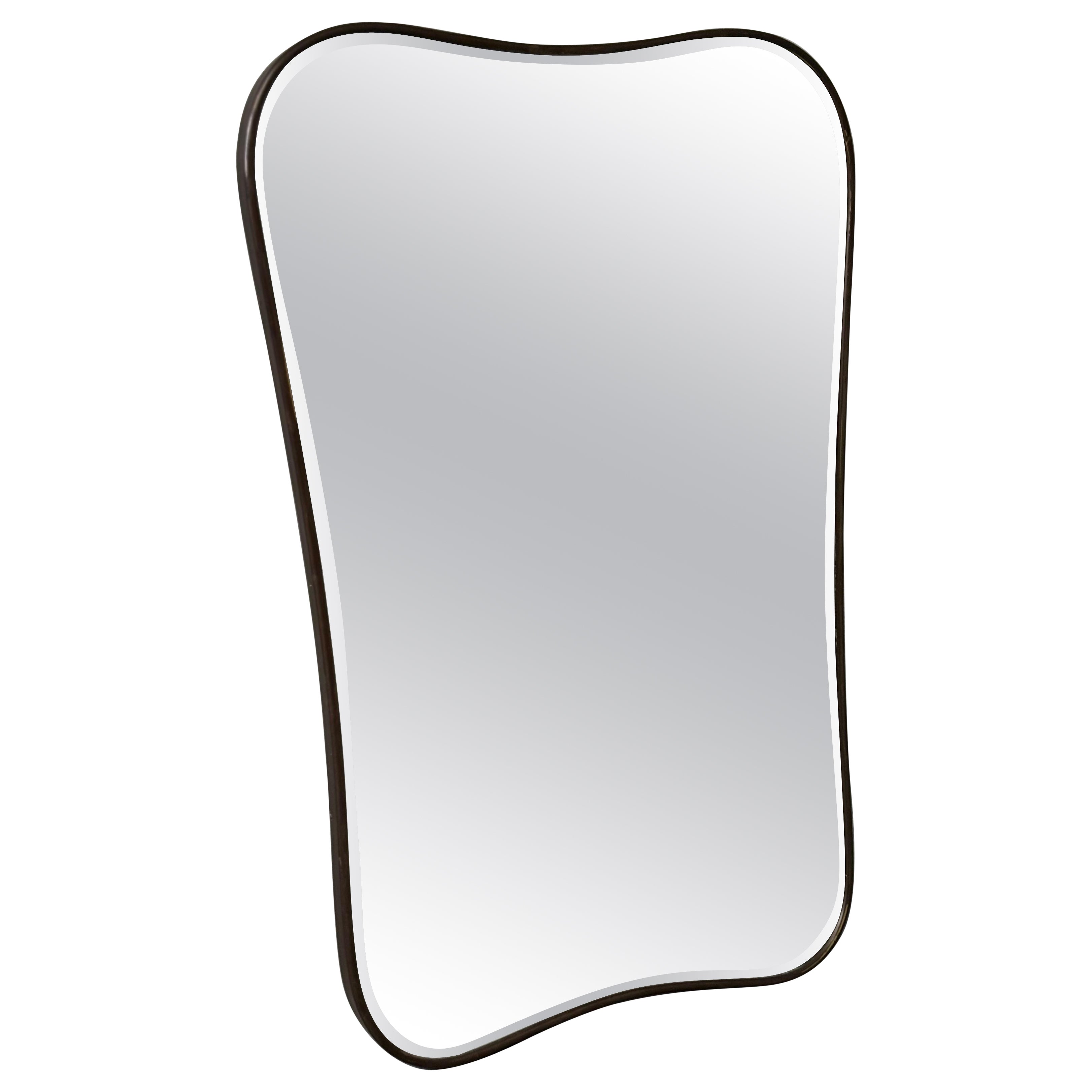 Curved brass shaped wall mirror, 1950s