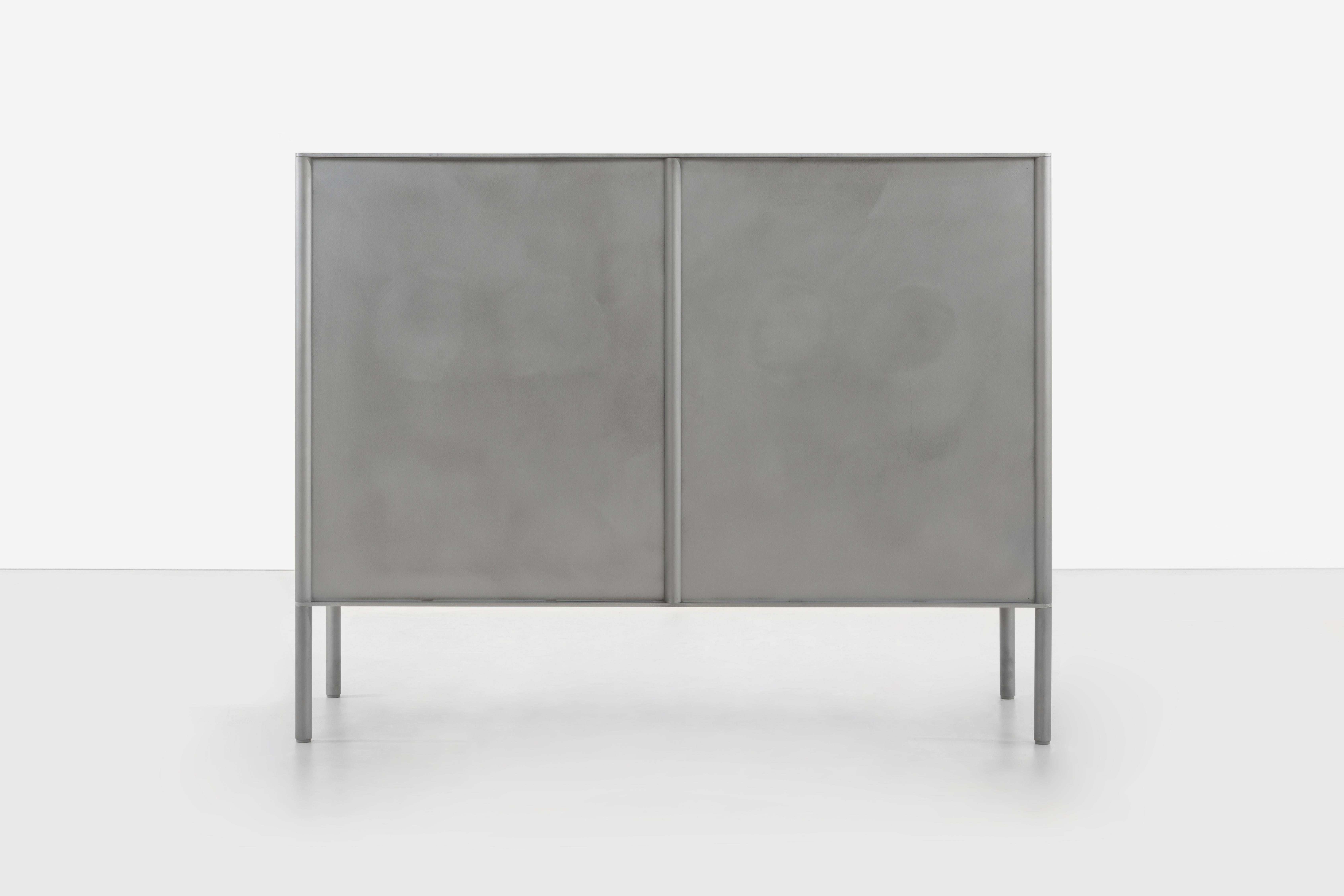 American Curved Cabinet by Jonathan Nesci in Rolled and Machined Waxed Aluminum For Sale