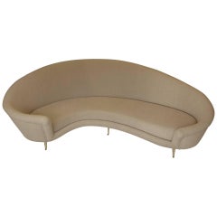 Curved Canape In The Taste Of Ico Parisi, Beige Bouclette Fabric