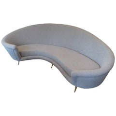 Curved Canape in the Taste of Ico Parisi, Grey Bouclette Fabric