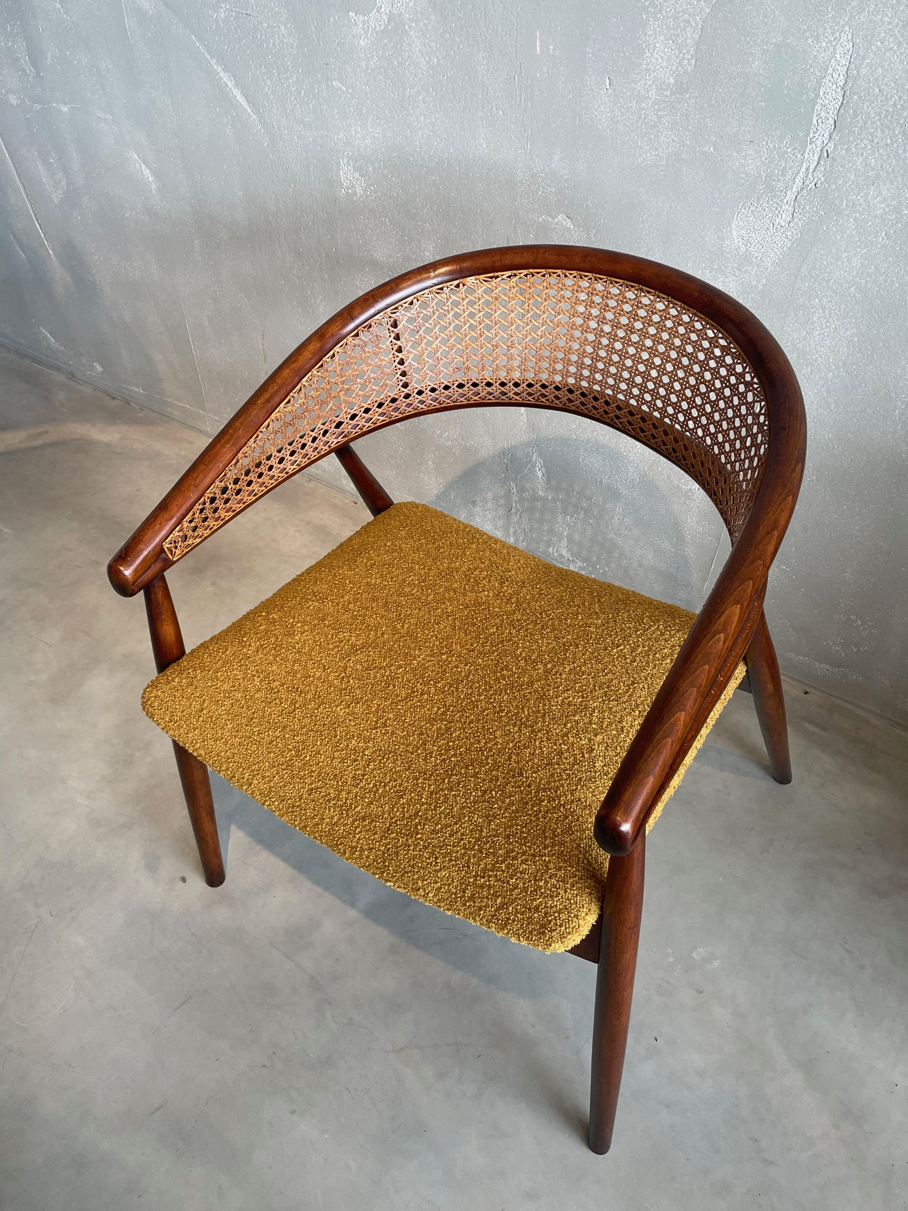 Curved Cane Back Pair Chairs, Spain, Mid Century In Good Condition For Sale In New York, NY