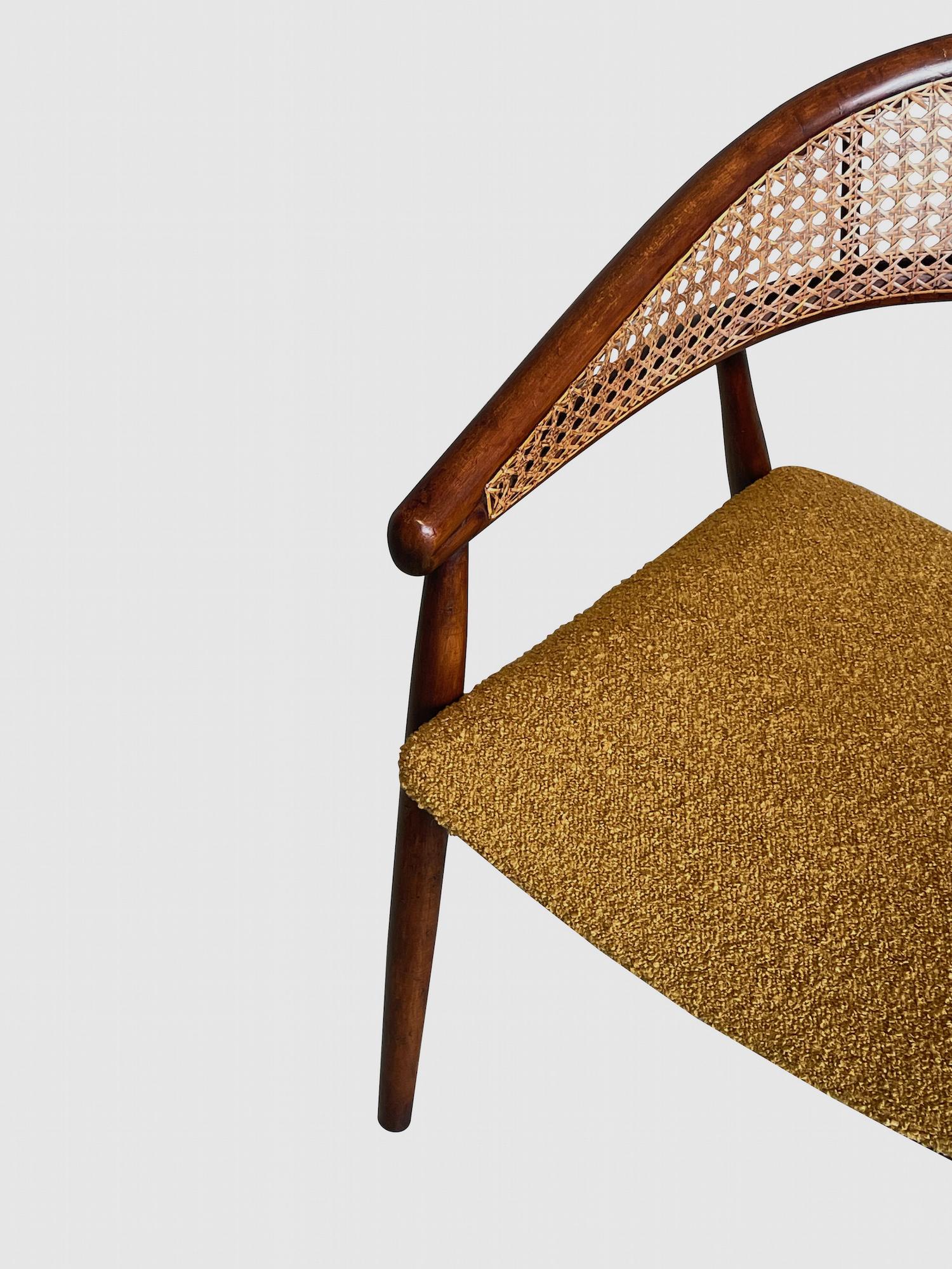 20th Century Curved Cane Back Pair Chairs, Spain, Mid Century For Sale