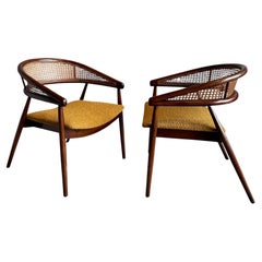 Curved Cane Back Pair Chairs, Spain, Mid Century
