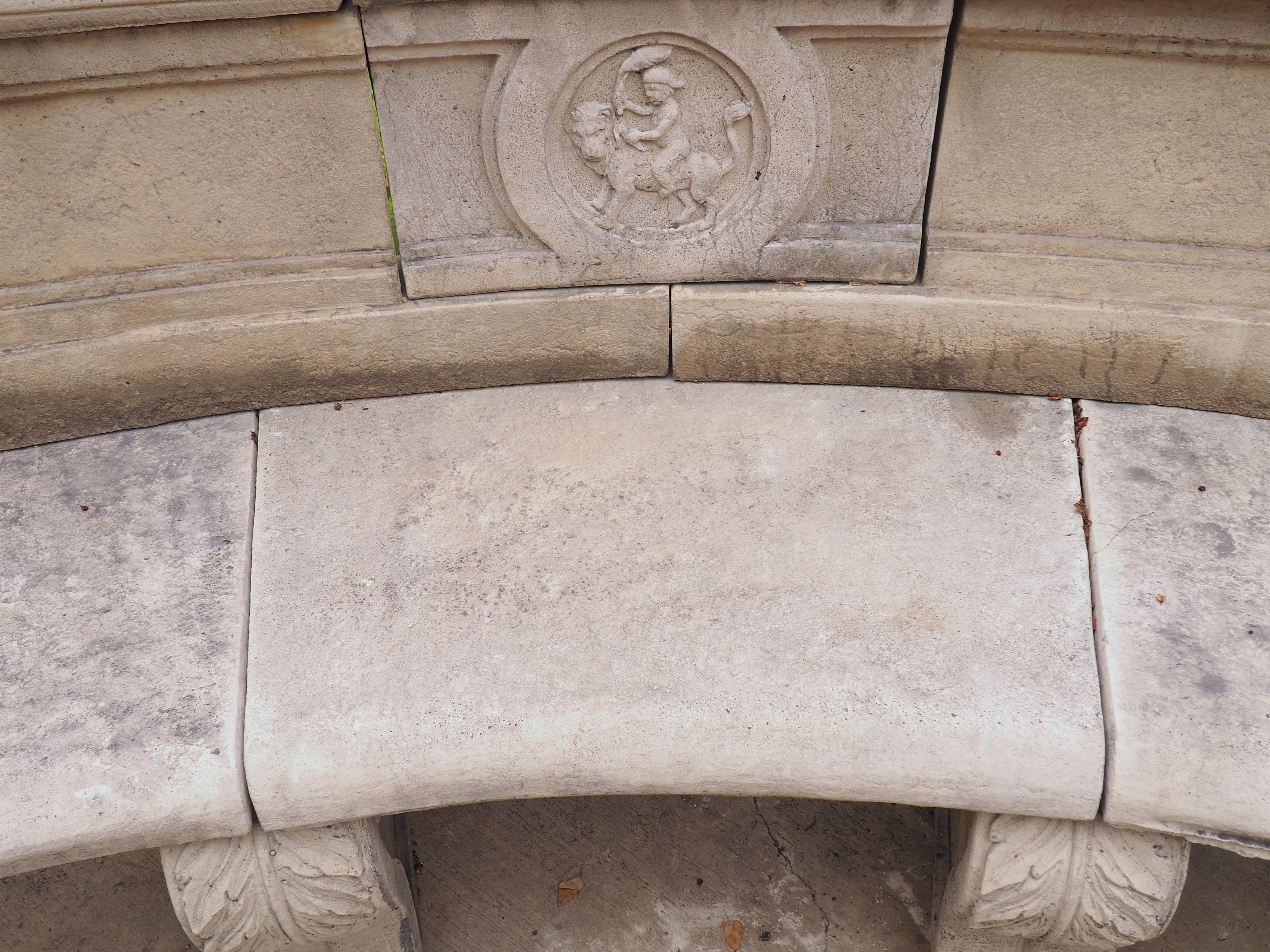 Renaissance Curved Cast Stone Garden Bench from Northern France