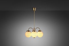 Curved Ceiling Lamp with Four Opal Glass Shades, Europe 1940s