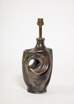 Large Curved Ceramic Lamp in Metallic Glaze, France 1950’s