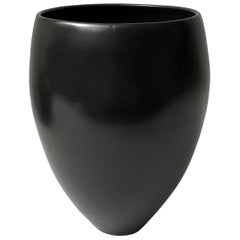 Curved Ceramic Vase with Black Lustre Glaze and Pointed Base by Sandi Fellman